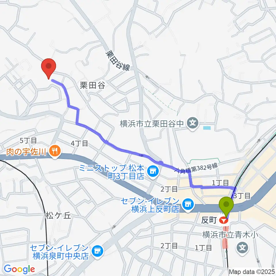 反町駅からリバーシティミュージックエンタテインメントへのルートマップ地図