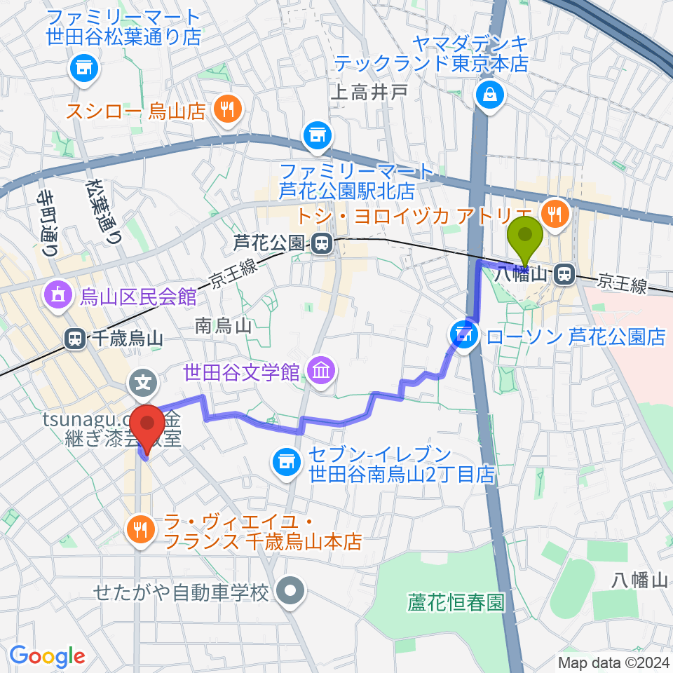 八幡山駅からスタジオゼロナインへのルートマップ地図