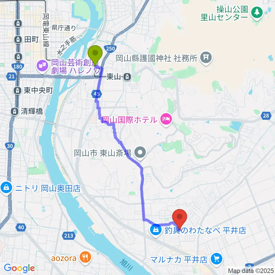 中納言駅からオトノハへのルートマップ地図