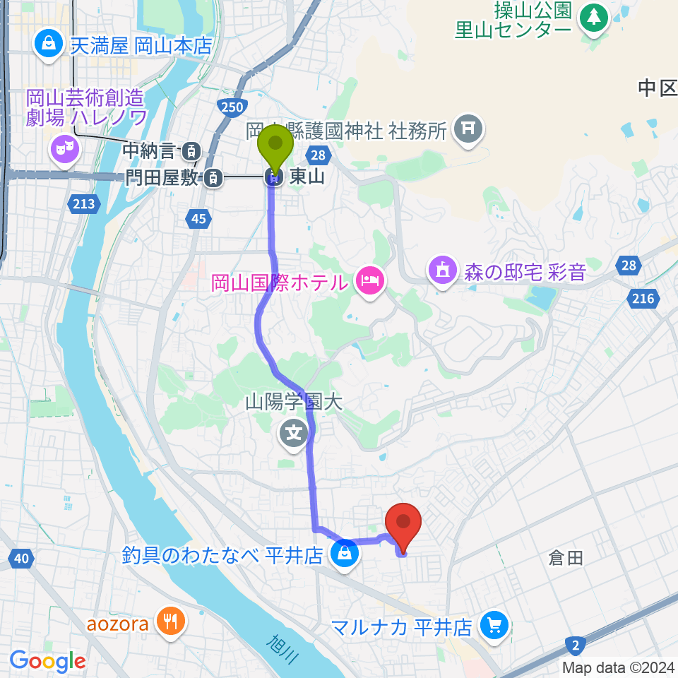 オトノハの最寄駅東山駅からの徒歩ルート（約37分）地図