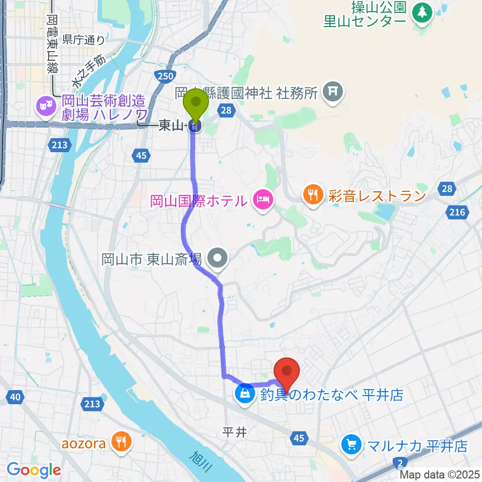 オトノハの最寄駅東山駅からの徒歩ルート（約37分）地図