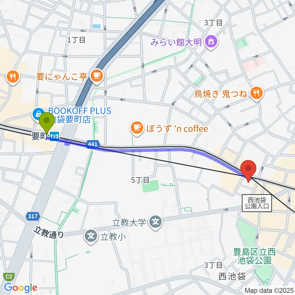 要町駅からBeeボーカルスクール池袋本校へのルートマップ地図