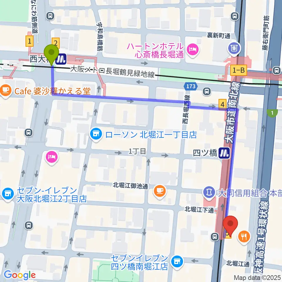西大橋駅からVocal Space Bへのルートマップ地図