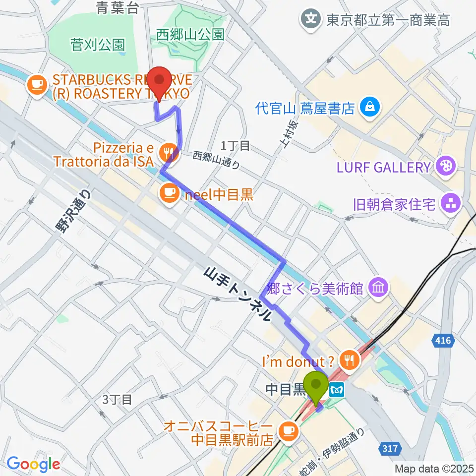 いろは音楽教室の最寄駅中目黒駅からの徒歩ルート（約11分）地図