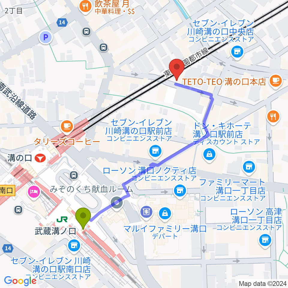 スタジオアズ(Studio-az)の最寄駅武蔵溝ノ口駅からの徒歩ルート（約5分）地図