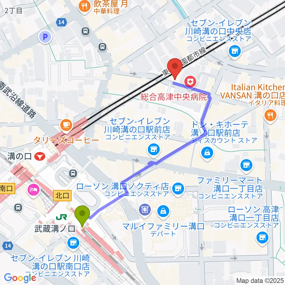 スタジオアズ(Studio-az)の最寄駅武蔵溝ノ口駅からの徒歩ルート（約5分）地図