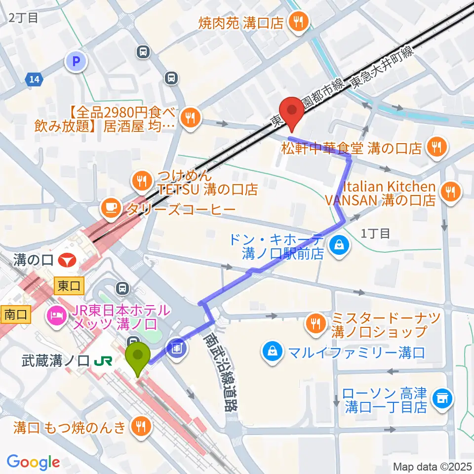 スタジオアズ(Studio-az)の最寄駅武蔵溝ノ口駅からの徒歩ルート（約5分）地図