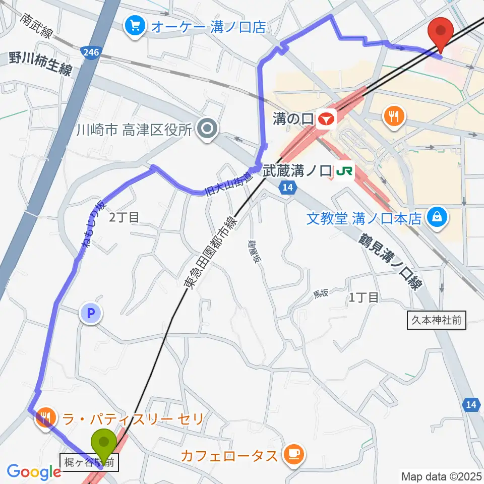 梶が谷駅からスタジオアズ(Studio-az)へのルートマップ地図