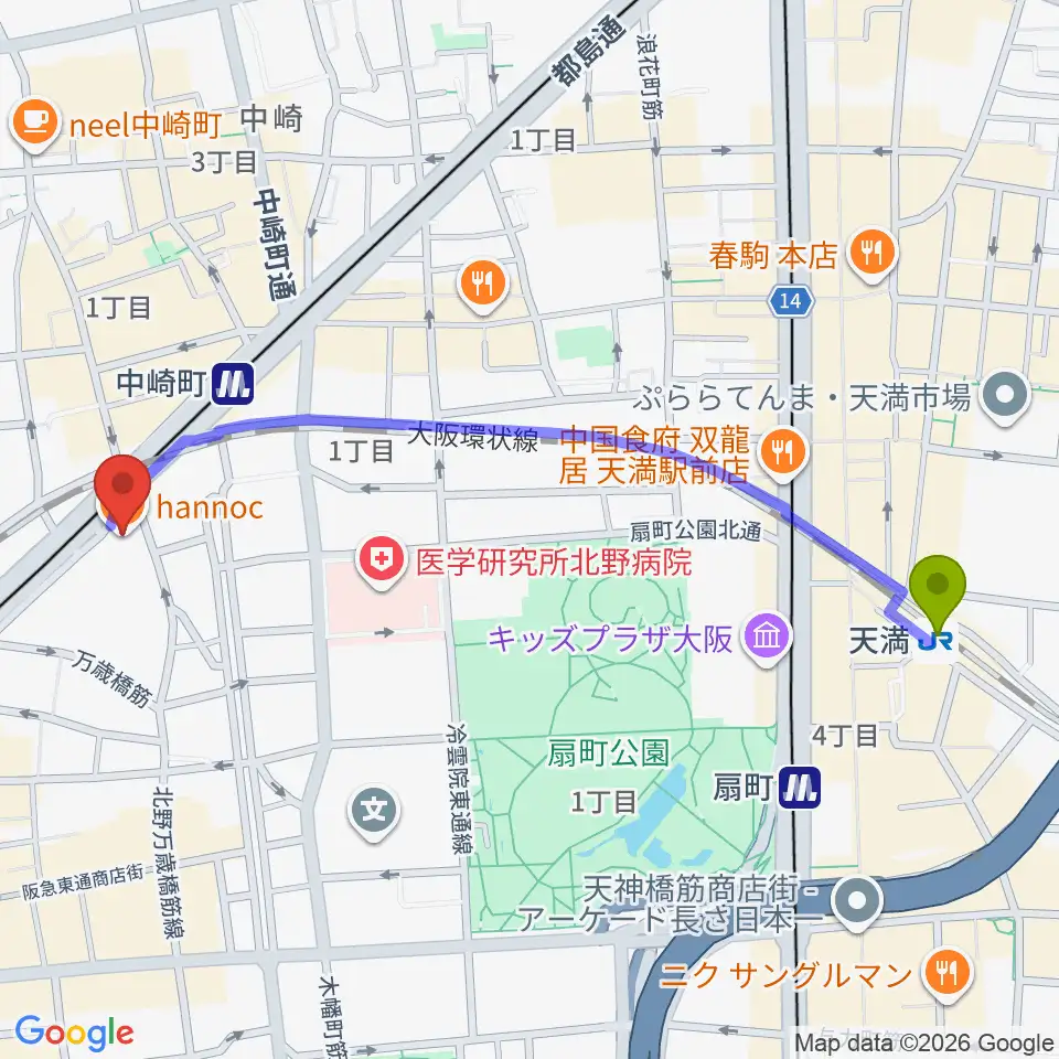天満駅からスタジオ246 Osakaへのルートマップ Mdata 天満駅からスタジオ246 Osakaへのルートマップ Mdata