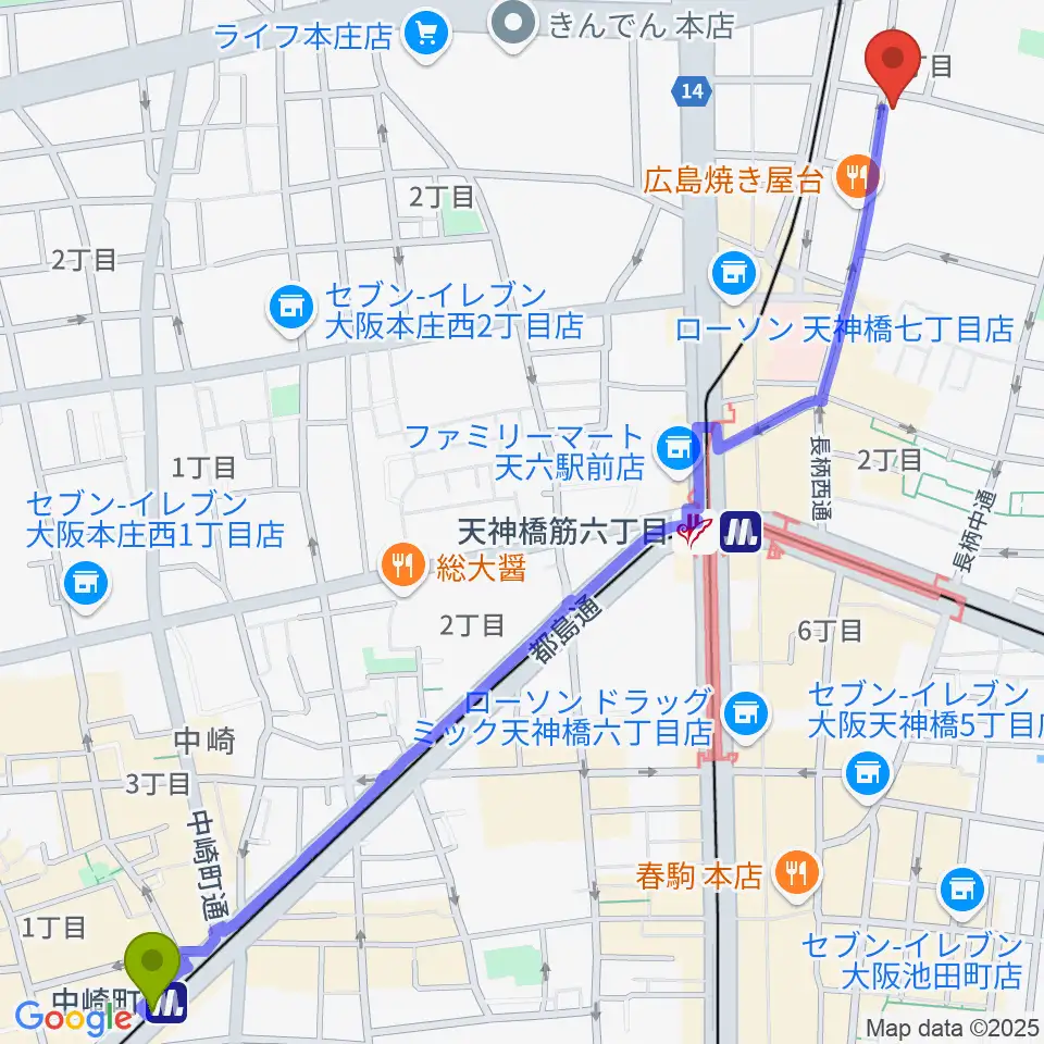 中崎町駅からStudio246 GENへのルートマップ地図