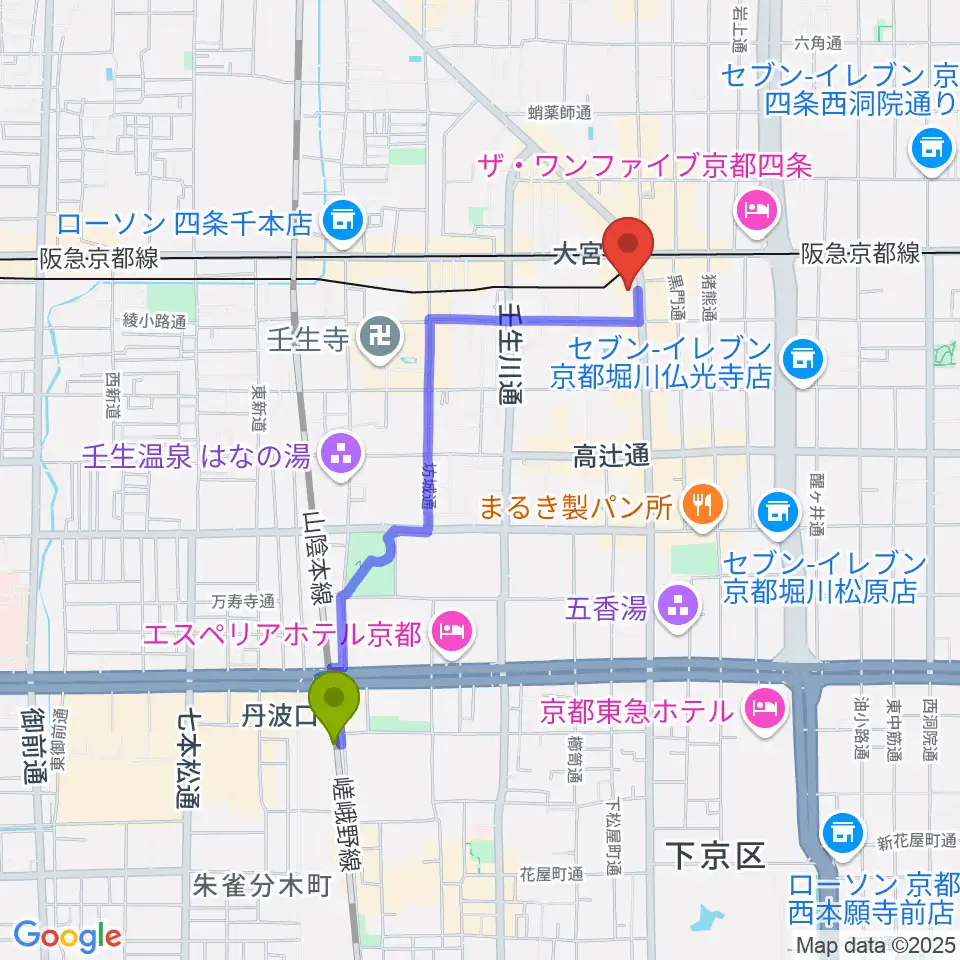 丹波口駅からStudio246 KYOTOへのルートマップ地図