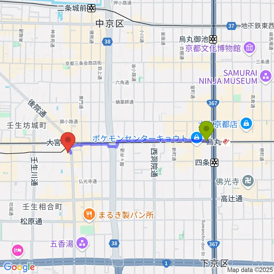 烏丸駅からStudio246 KYOTOへのルートマップ地図