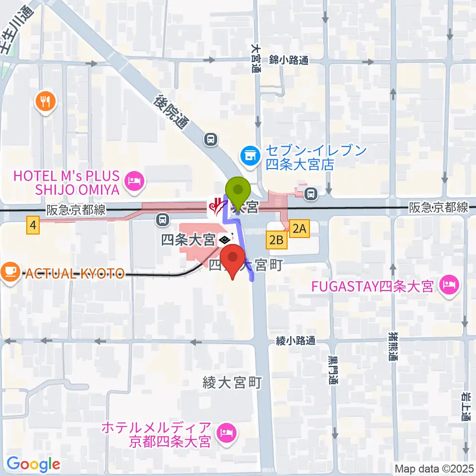 Studio246 KYOTOの最寄駅大宮駅からの徒歩ルート（約1分）地図