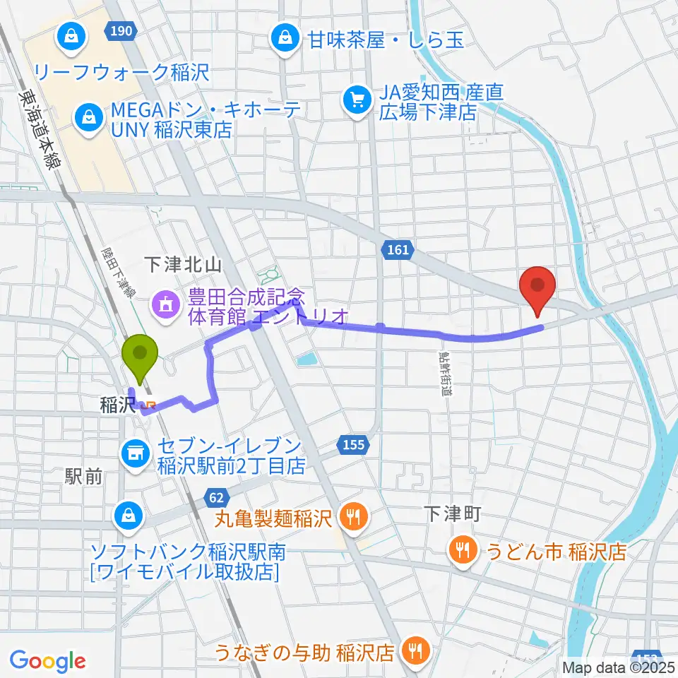 フレンズ音楽院の最寄駅稲沢駅からの徒歩ルート（約19分）地図