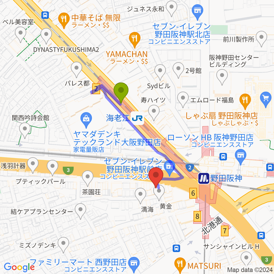 STUDIO JBLの最寄駅海老江駅からの徒歩ルート（約3分）地図