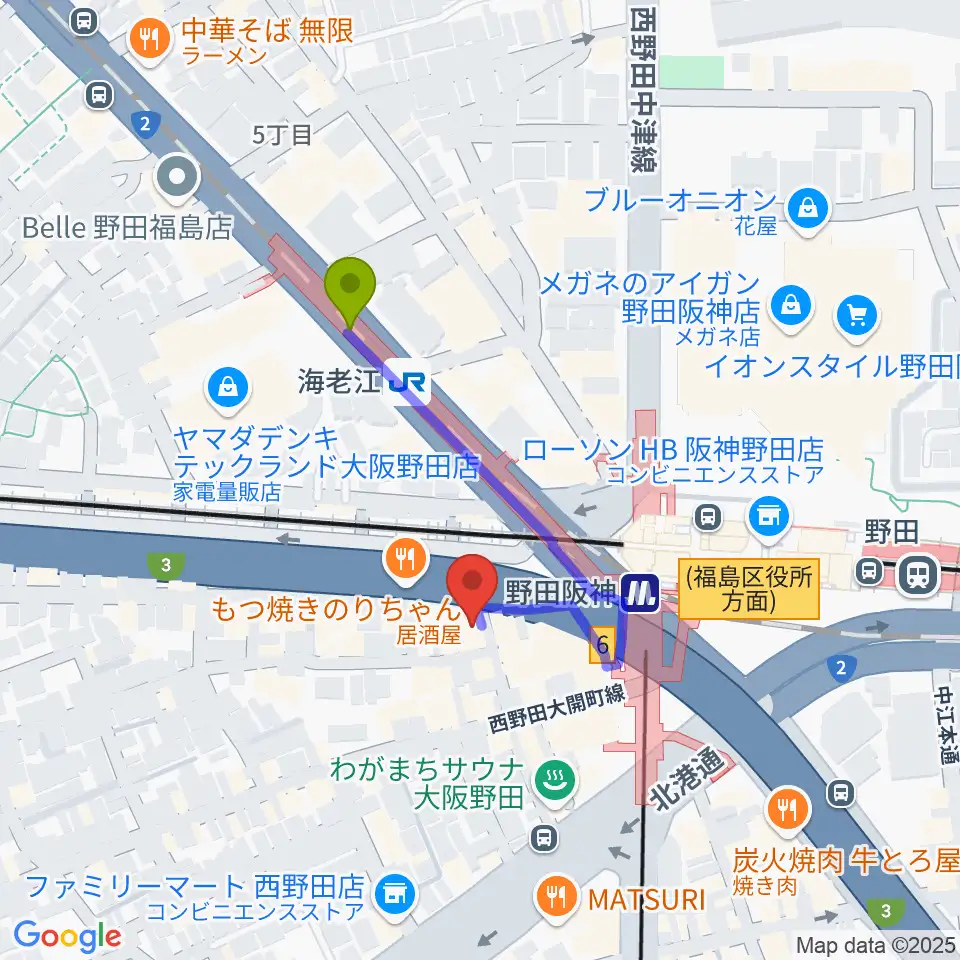 STUDIO JBLの最寄駅海老江駅からの徒歩ルート（約3分）地図
