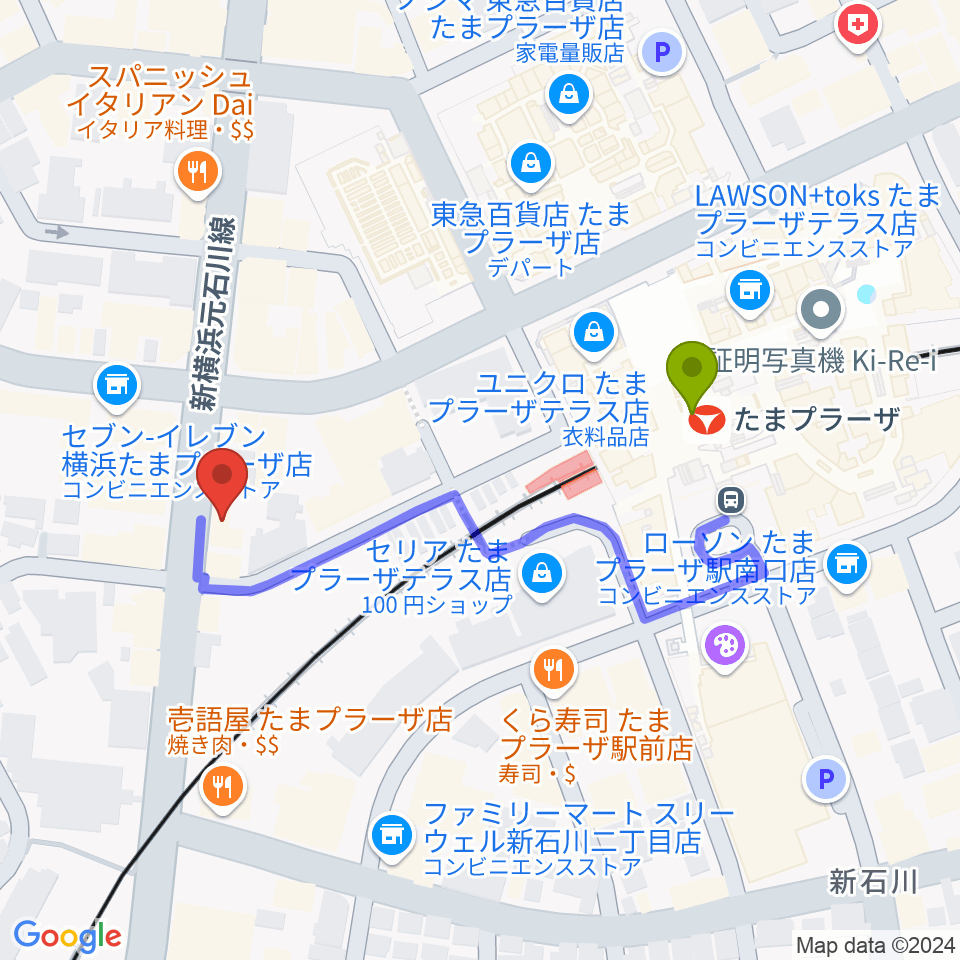 グレースハープ横浜たまプラーザ店の最寄駅たまプラーザ駅からの徒歩ルート（約4分）地図