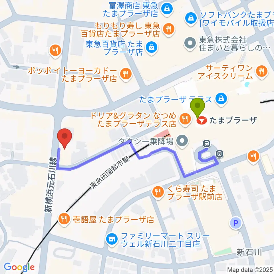 グレースハープ横浜たまプラーザ店の最寄駅たまプラーザ駅からの徒歩ルート（約4分）地図