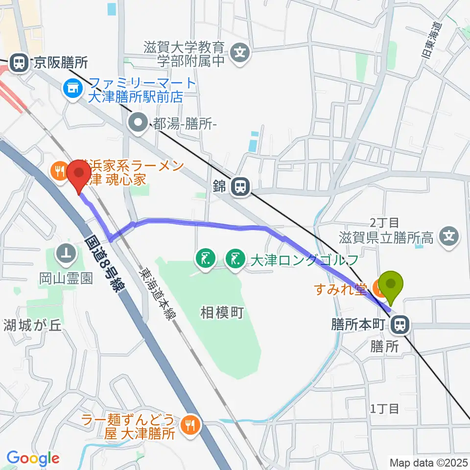 膳所本町駅からAltero Custom Guitarsへのルートマップ地図