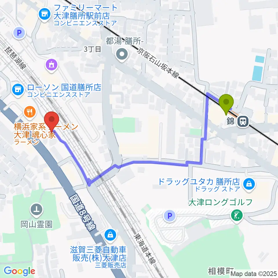 錦駅からAltero Custom Guitarsへのルートマップ地図