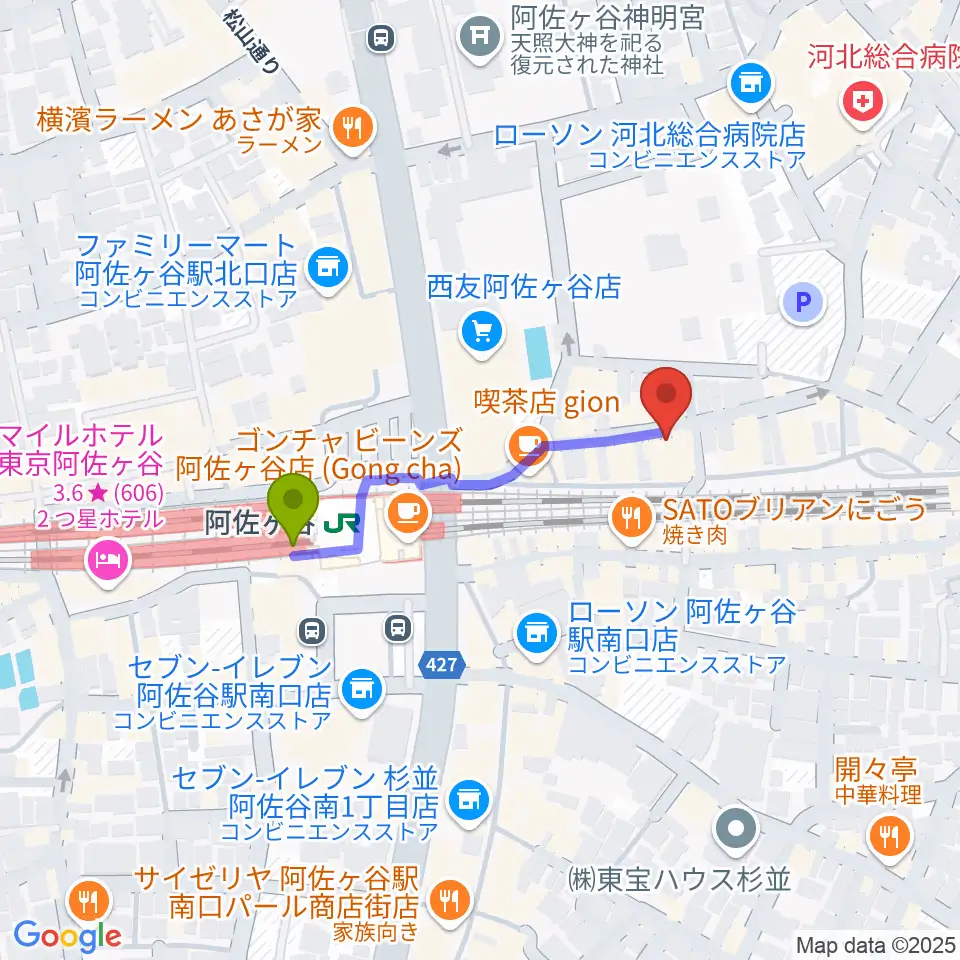 阿佐ヶ谷オイルシティの最寄駅阿佐ケ谷駅からの徒歩ルート（約3分）地図