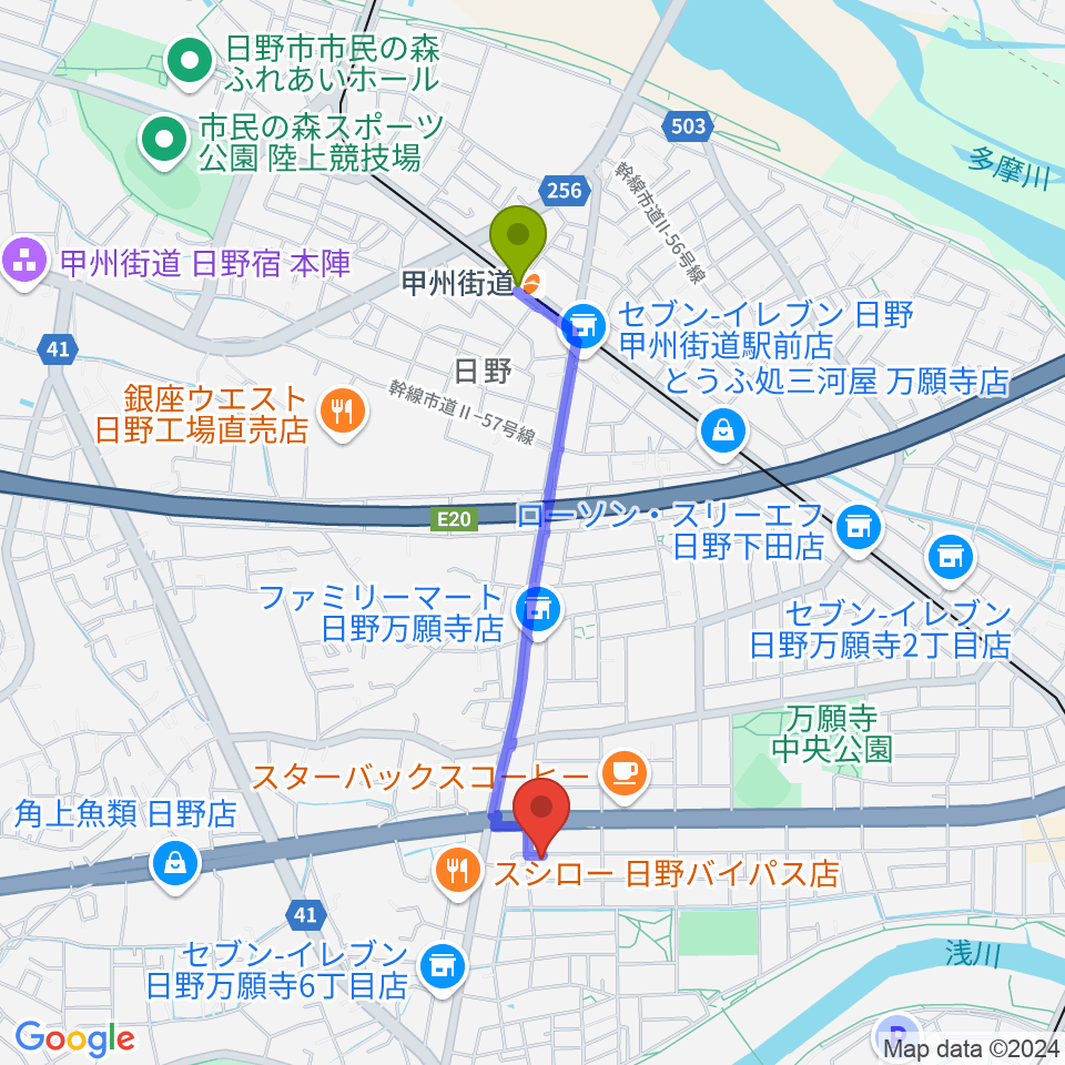 甲州街道駅からスタジオログへのルートマップ地図