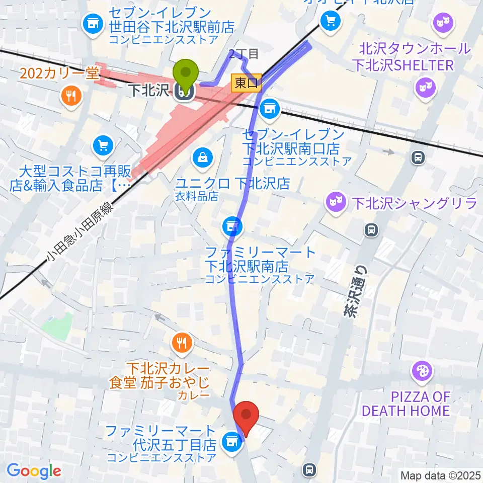 下北沢ロフトの最寄駅下北沢駅からの徒歩ルート（約6分）地図