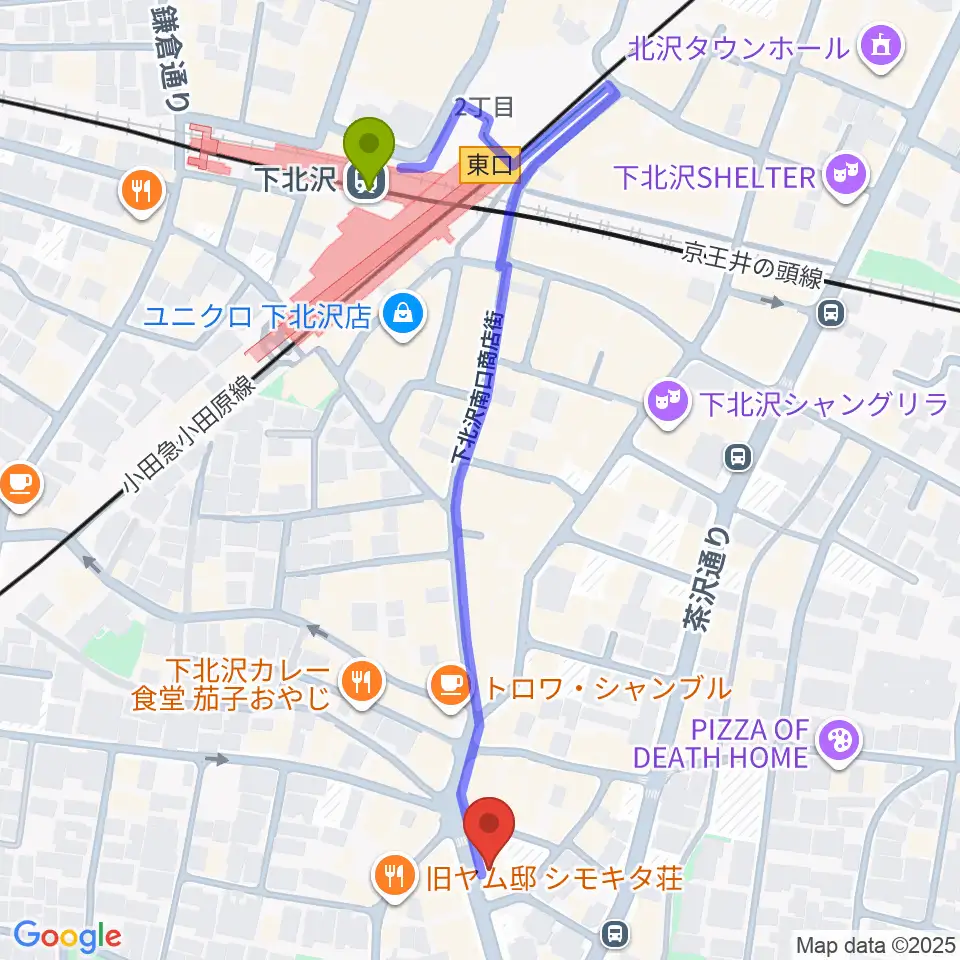 下北沢ロフトの最寄駅下北沢駅からの徒歩ルート（約6分）地図