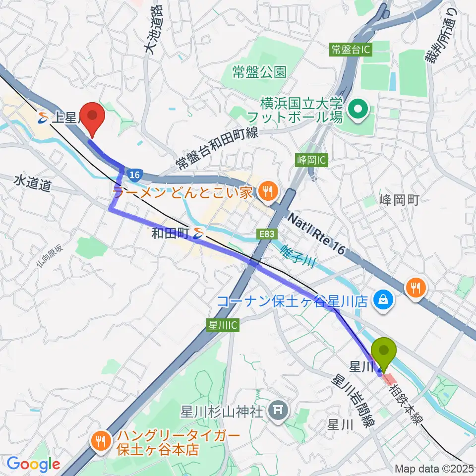 星川駅から横浜ミュージックアカデミーへのルートマップ地図