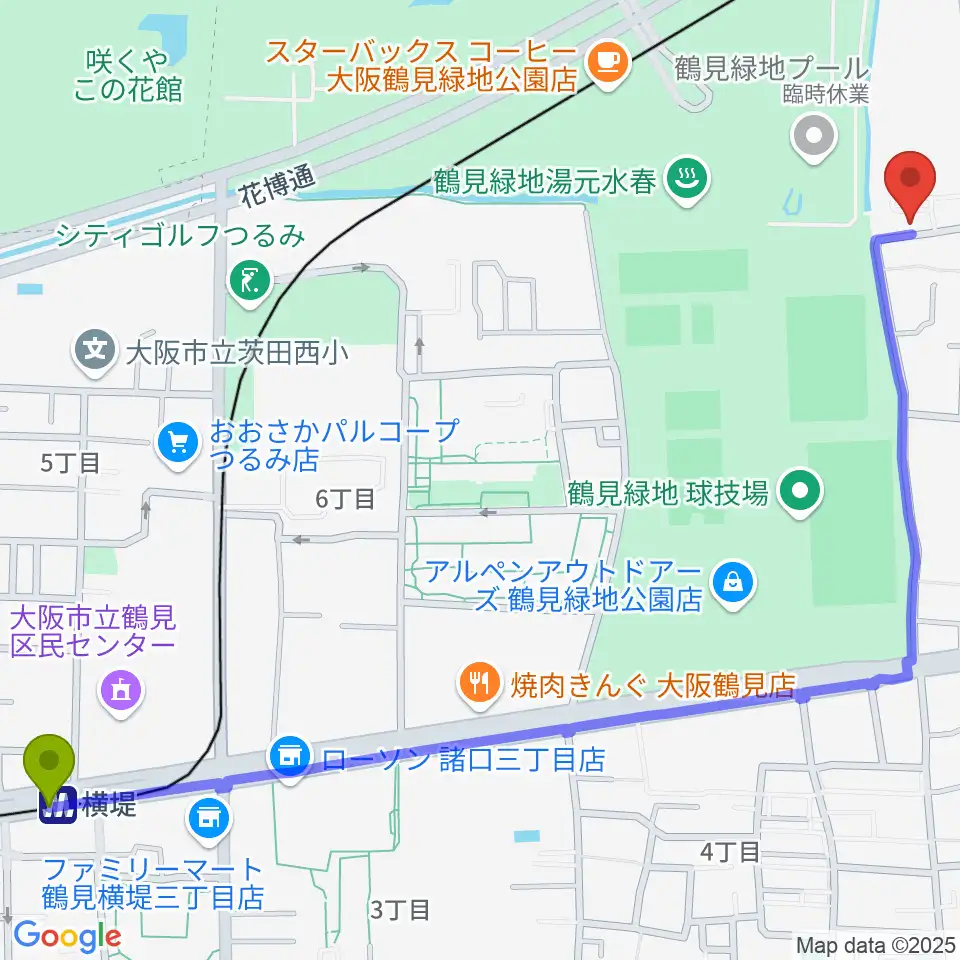 横堤駅からナッジスタジオへのルートマップ地図