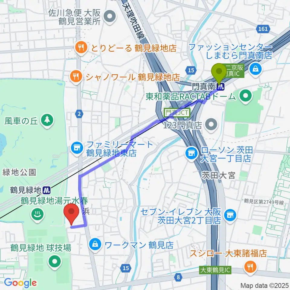 門真南駅からナッジスタジオへのルートマップ地図