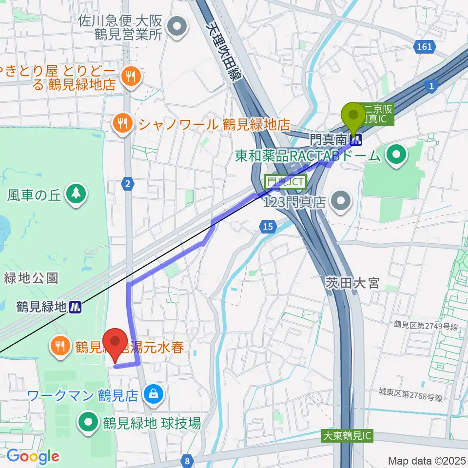 門真南駅からナッジスタジオへのルートマップ地図