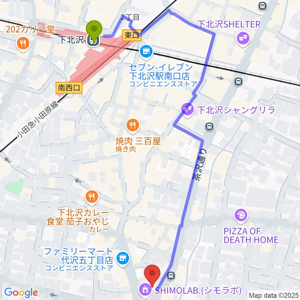 下北沢ReGの最寄駅下北沢駅からの徒歩ルート（約6分）地図
