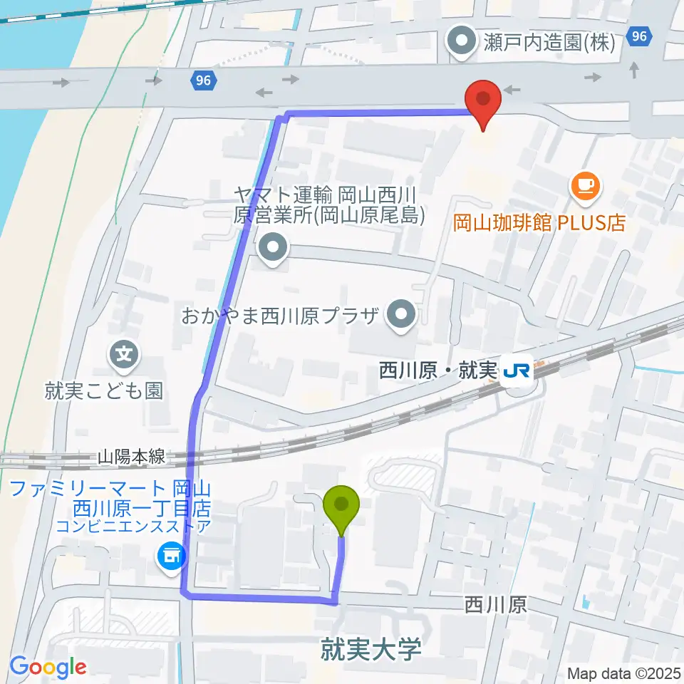 トリノス 西川原スタジオの最寄駅西川原駅からの徒歩ルート（約5分）地図