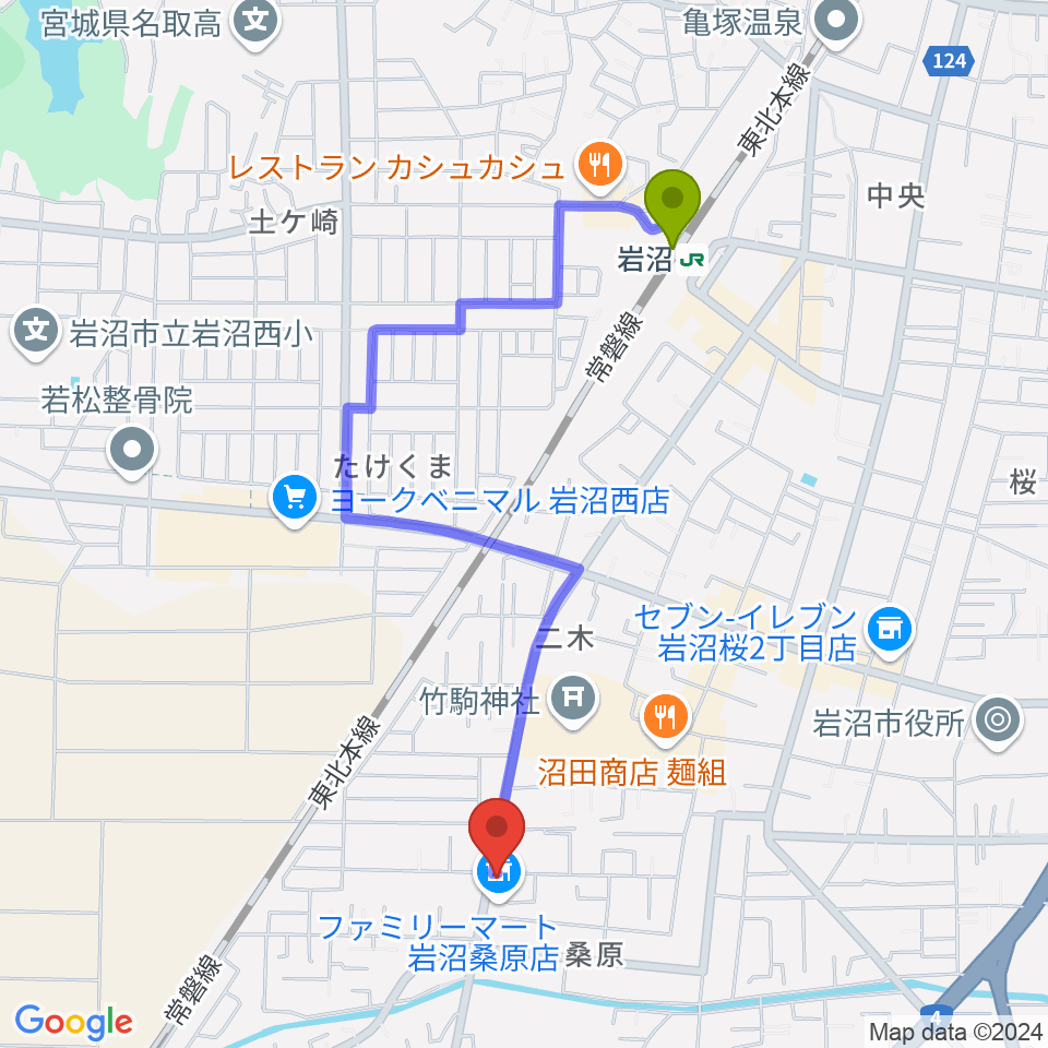 シトラスハウスの最寄駅岩沼駅からの徒歩ルート（約19分）地図