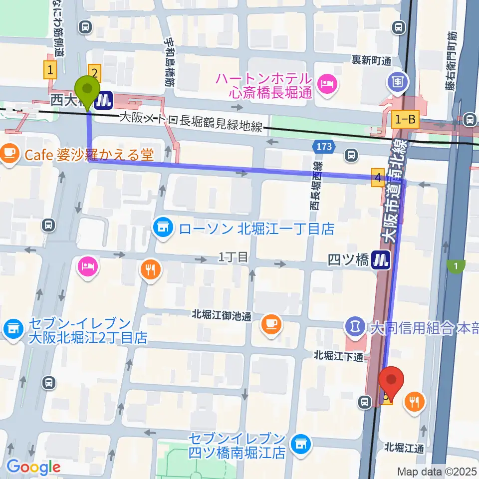 西大橋駅からVocal Space Bへのルートマップ地図