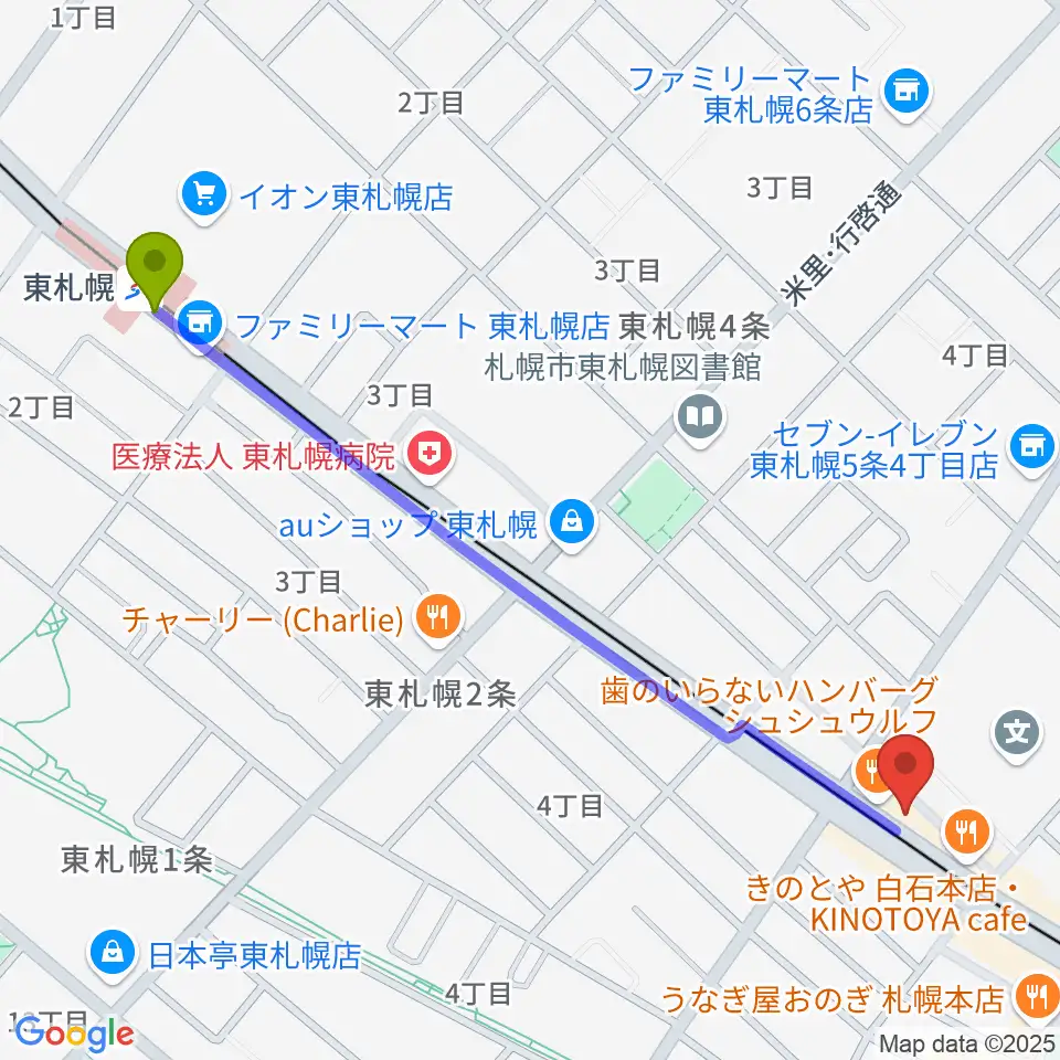 東札幌駅からmiddle Cへのルートマップ地図