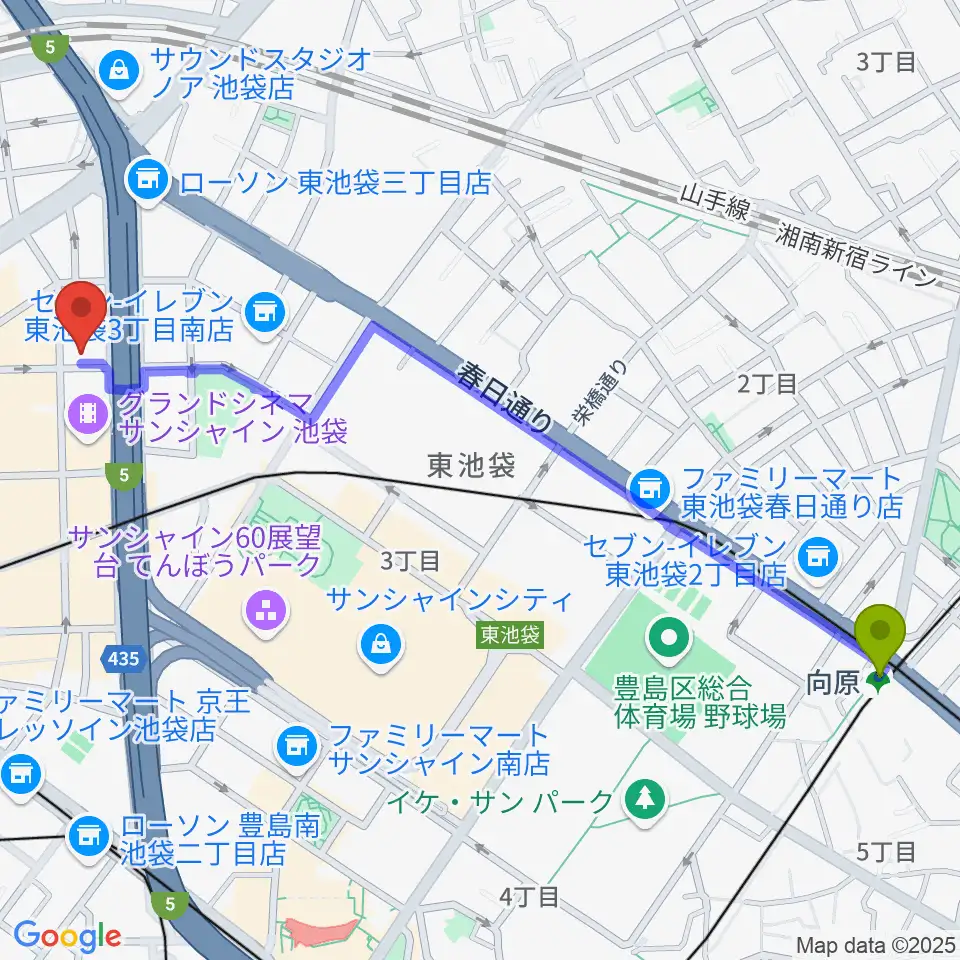 向原駅からスタジオシグナルへのルートマップ地図