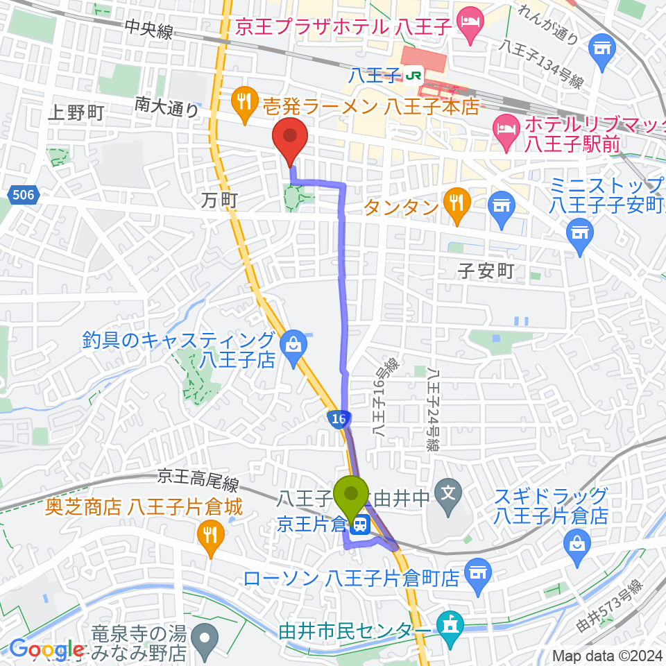 京王片倉駅からAi Music Academyへのルートマップ地図