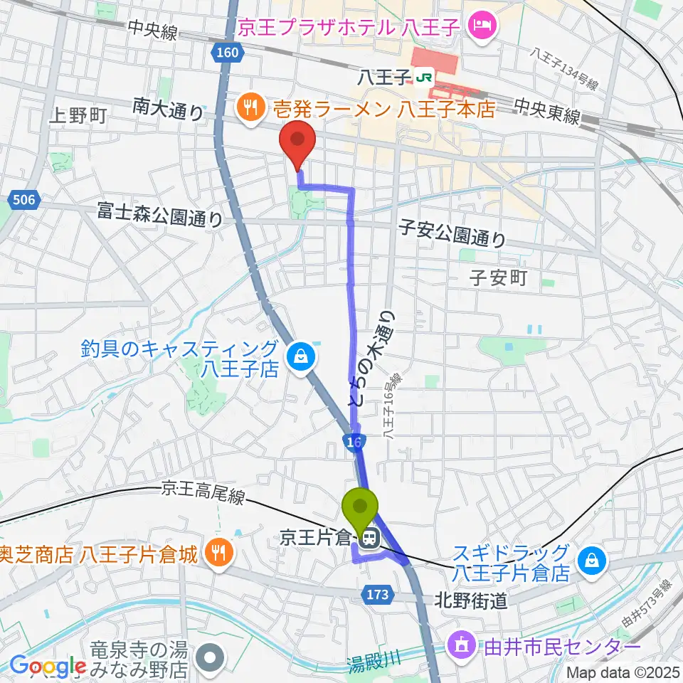 京王片倉駅からAi Music Academyへのルートマップ地図