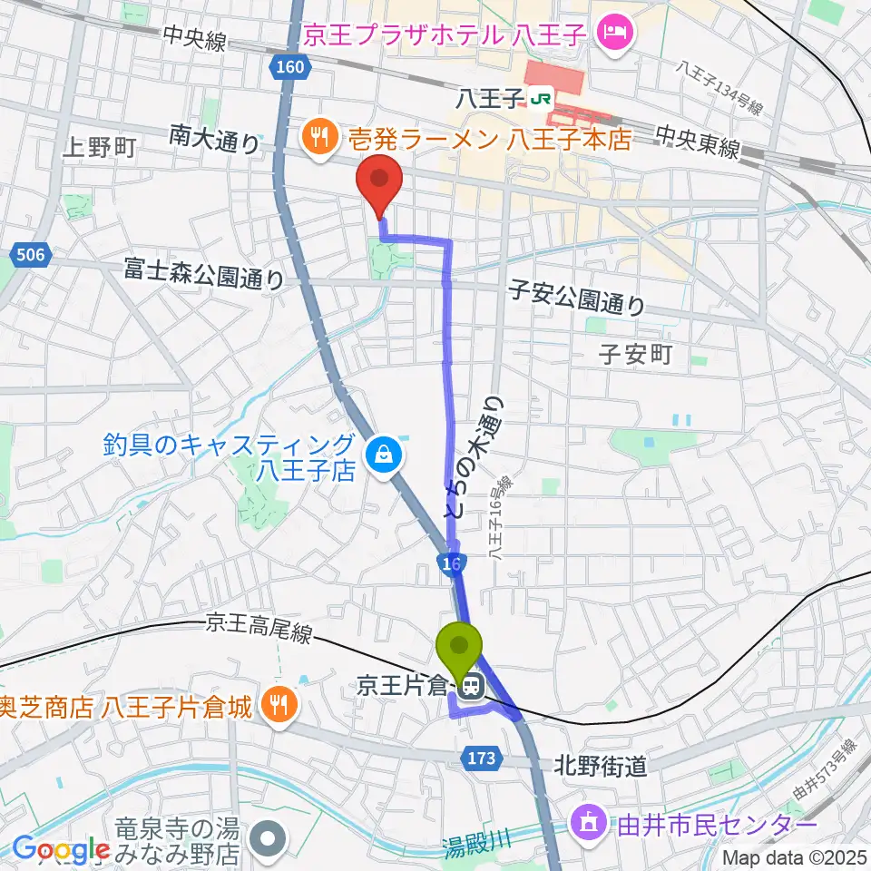 京王片倉駅からAi Music Academyへのルートマップ地図