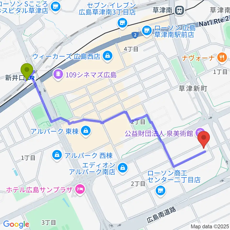 新井口駅からMUSIC STUDIO HIVEへのルートマップ地図