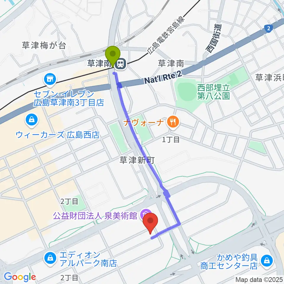 MUSIC STUDIO HIVEの最寄駅草津南駅からの徒歩ルート（約9分）地図