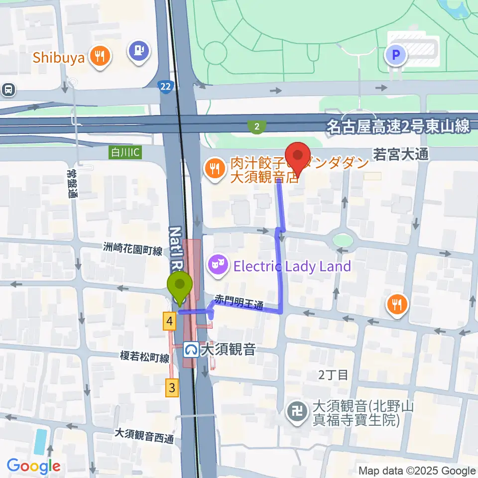 Studio STAIRWAYの最寄駅大須観音駅からの徒歩ルート（約3分）地図