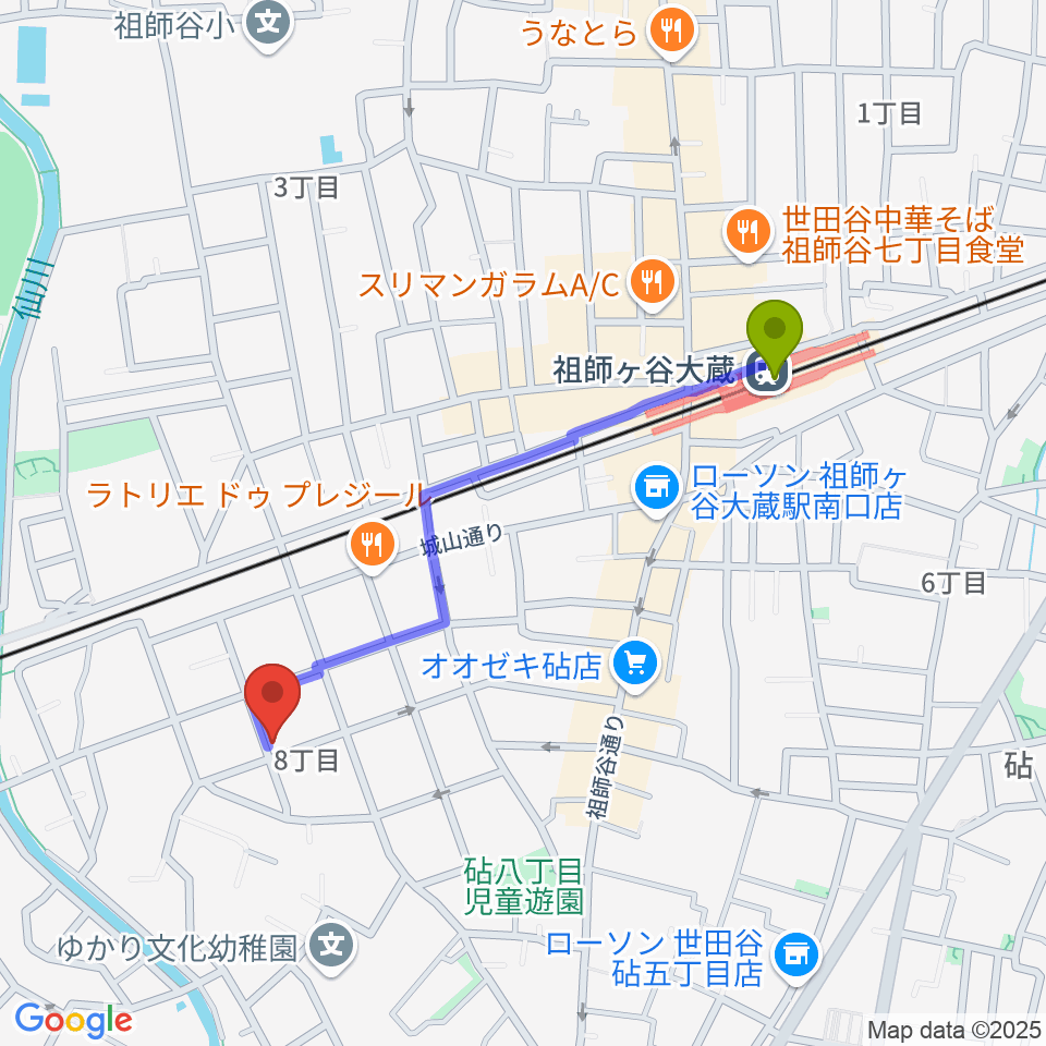 祖師ヶ谷大蔵駅からスタジオ トーンマイスターへのルートマップ地図