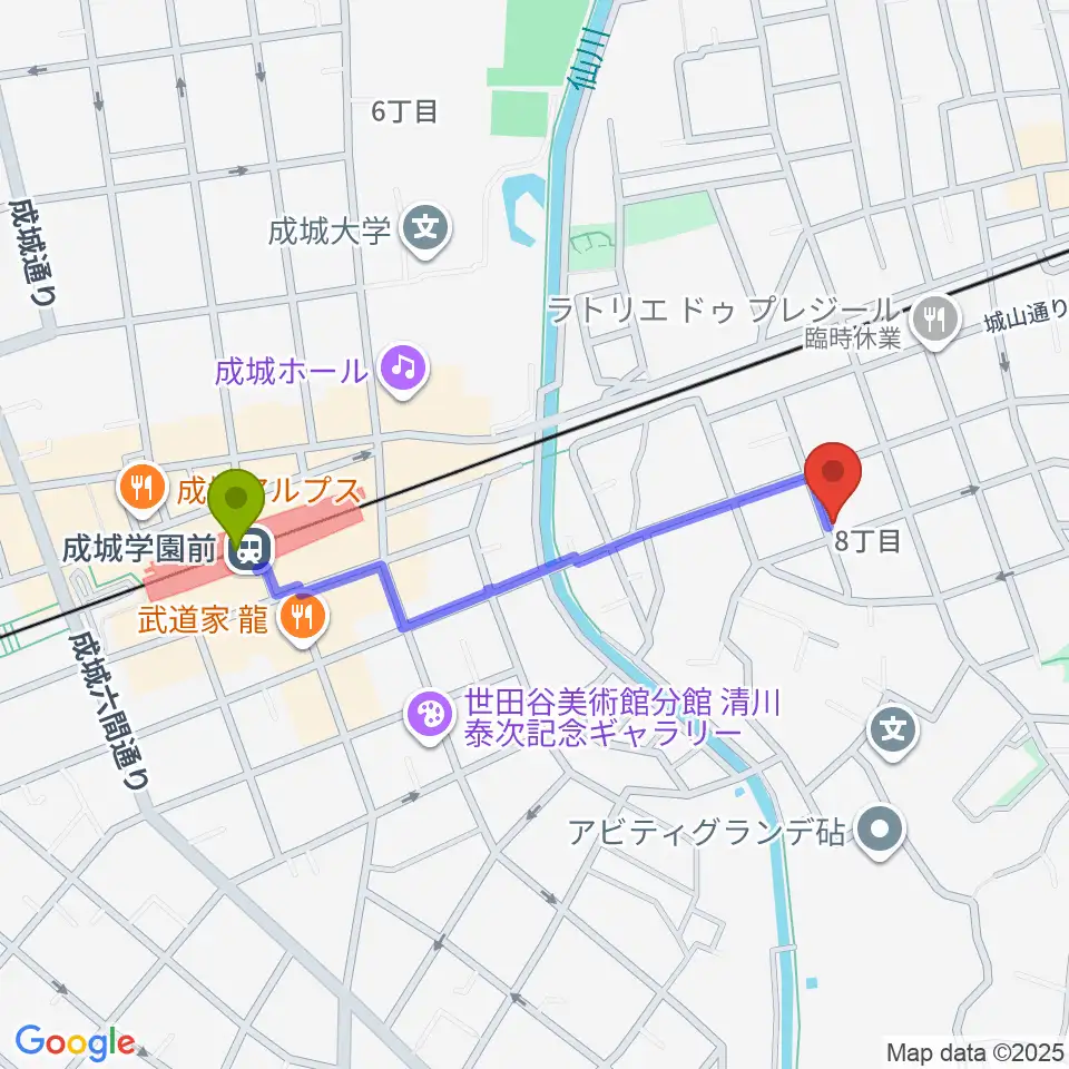 スタジオ トーンマイスターの最寄駅成城学園前駅からの徒歩ルート（約9分）地図