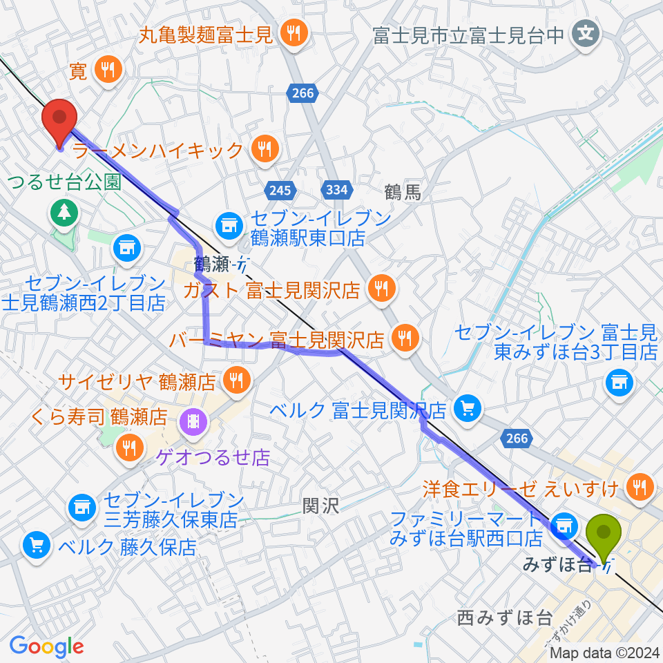 みずほ台駅から埼玉音楽院へのルートマップ地図