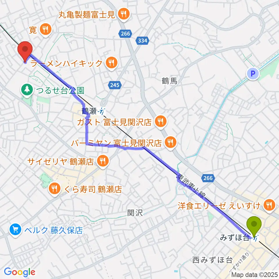 みずほ台駅から埼玉音楽院へのルートマップ地図