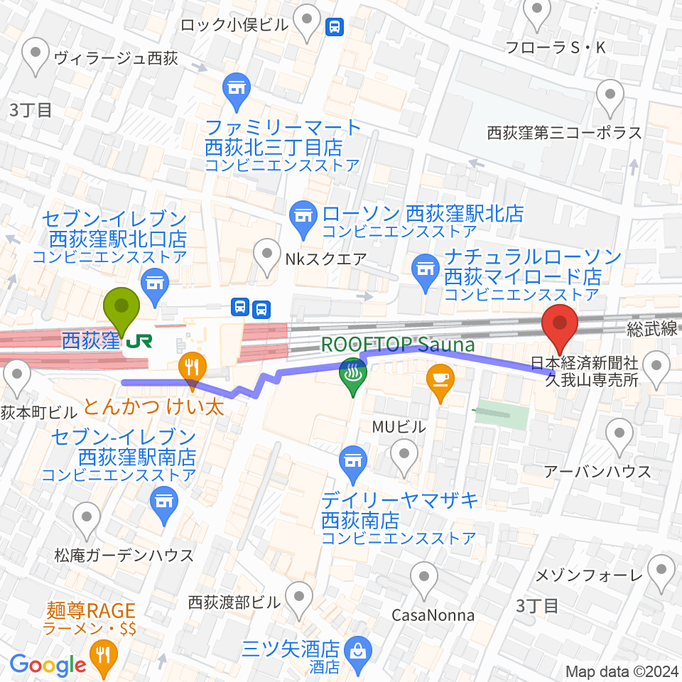 Rinky Dink Studio 西荻の最寄駅西荻窪駅からの徒歩ルート（約5分）地図