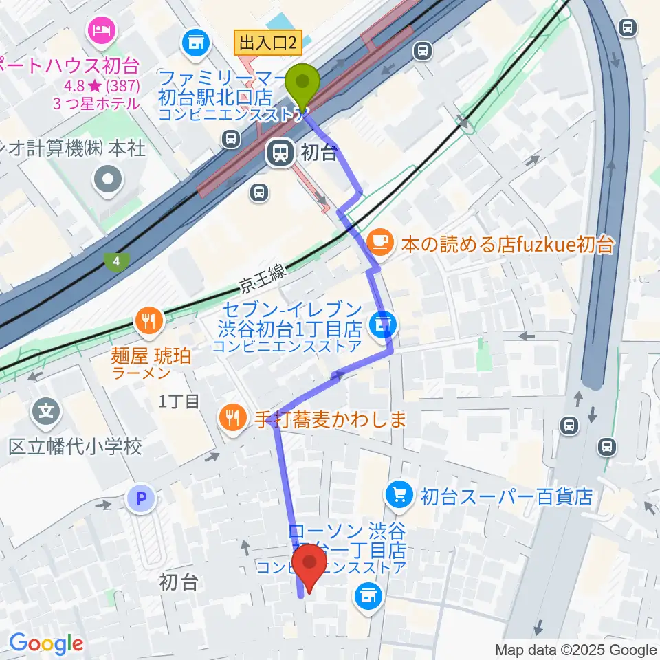 初台駅から初台長唄・三味線教室へのルートマップ地図